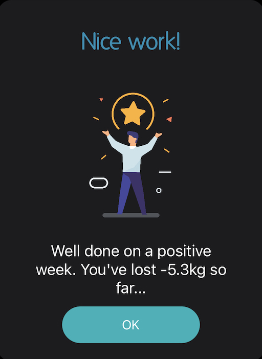 Screenshot of my calorie and weight tracking app