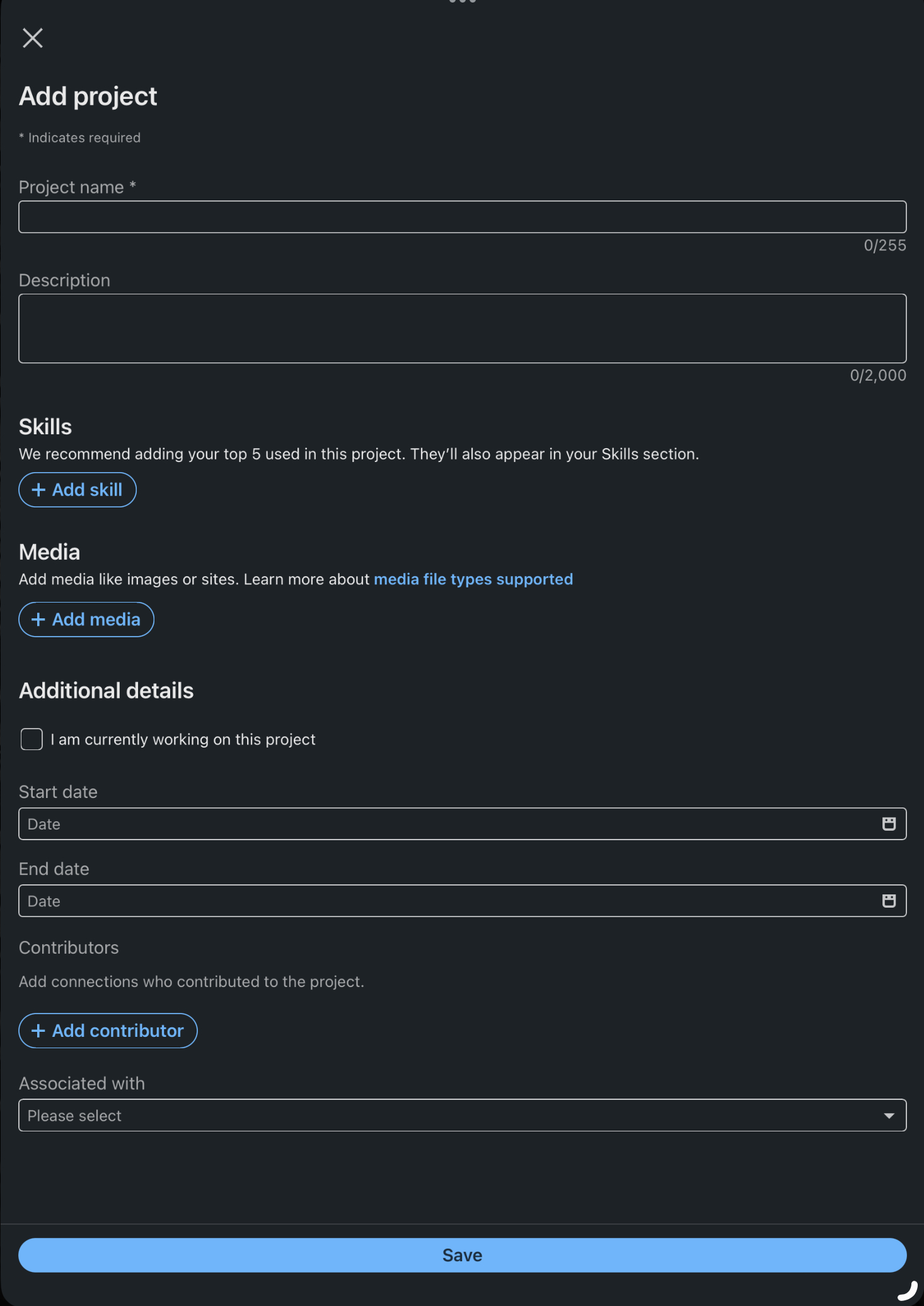 The project add form