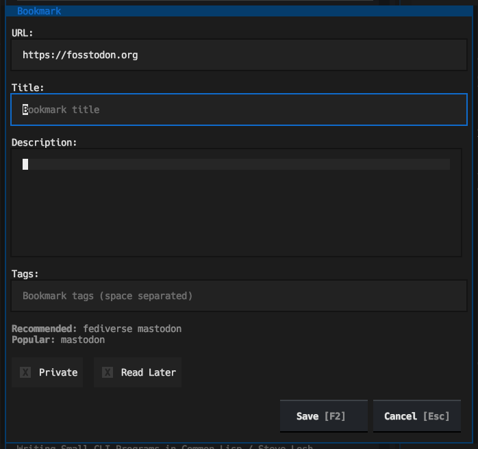 Adding a new bookmark