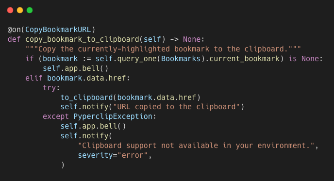 The code for copying to the clipboard