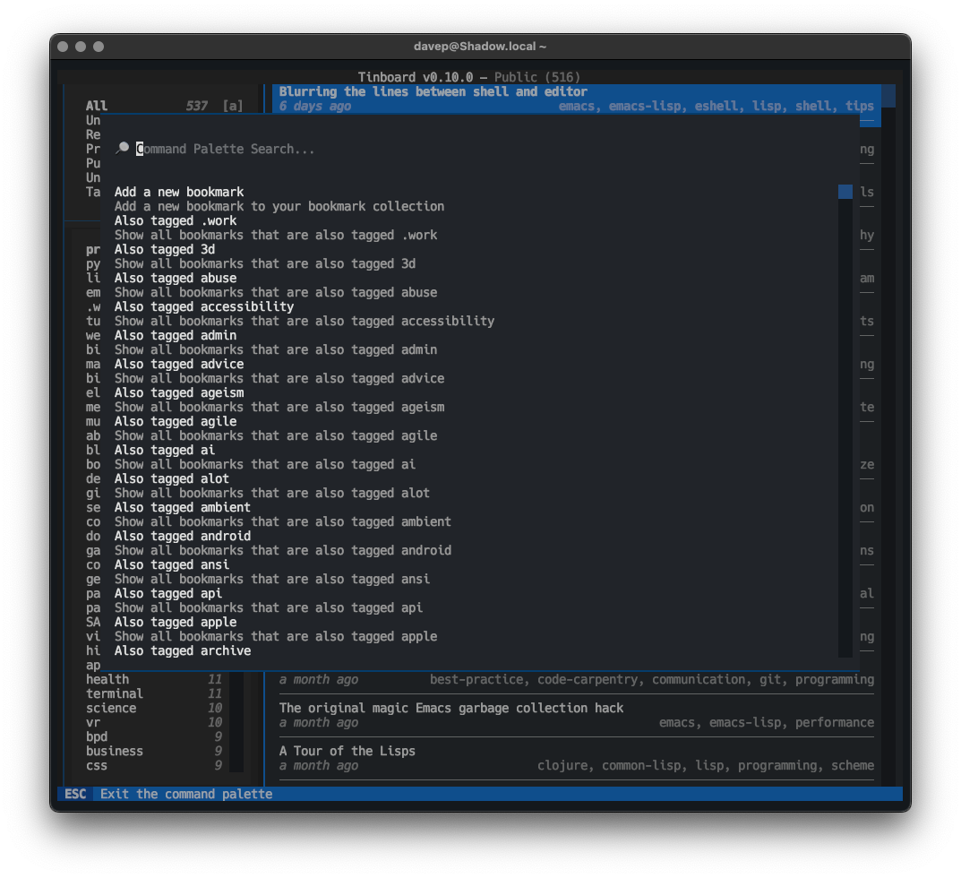 The command palette in discovery mode