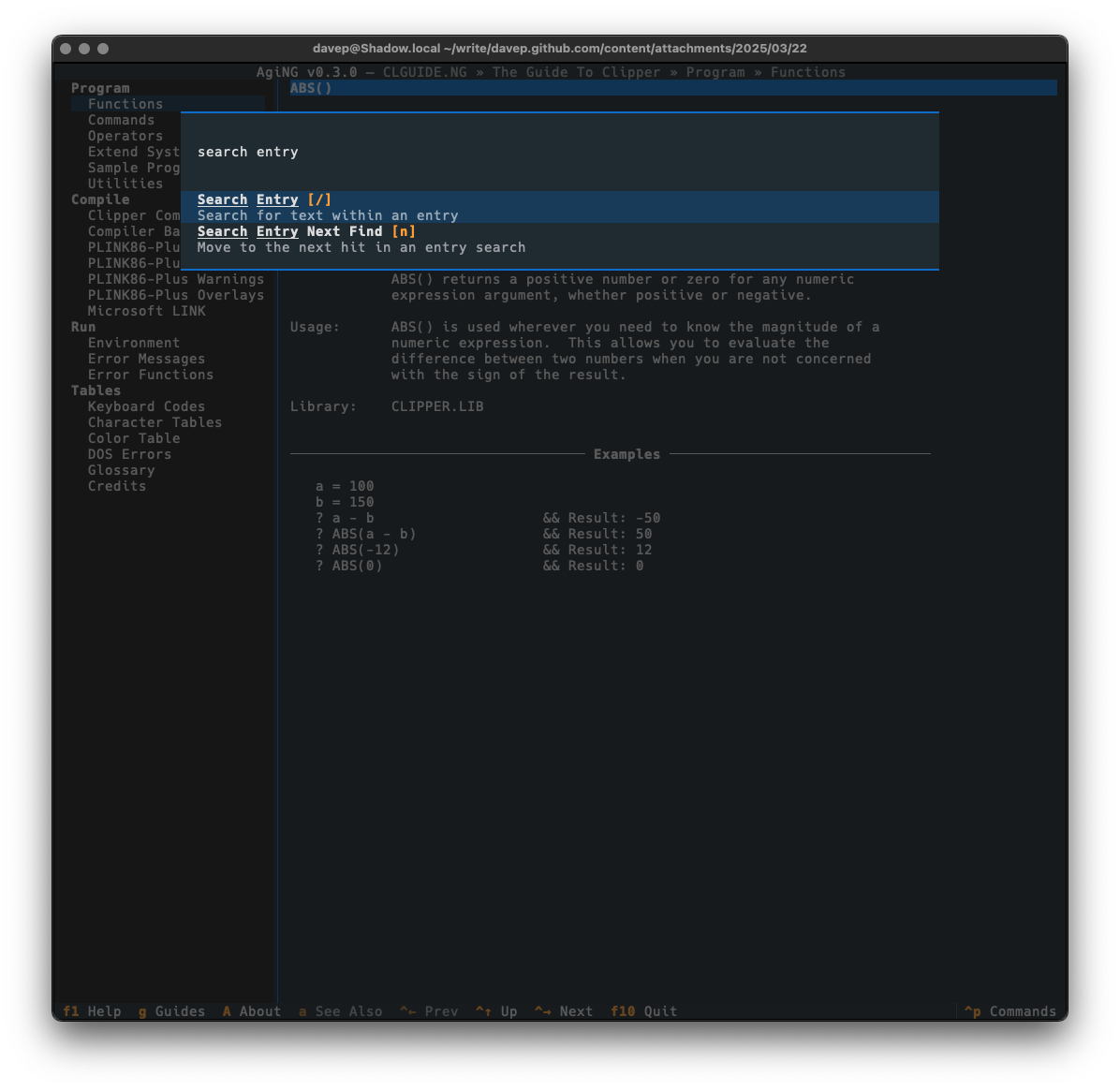 Looking up search in the command palette