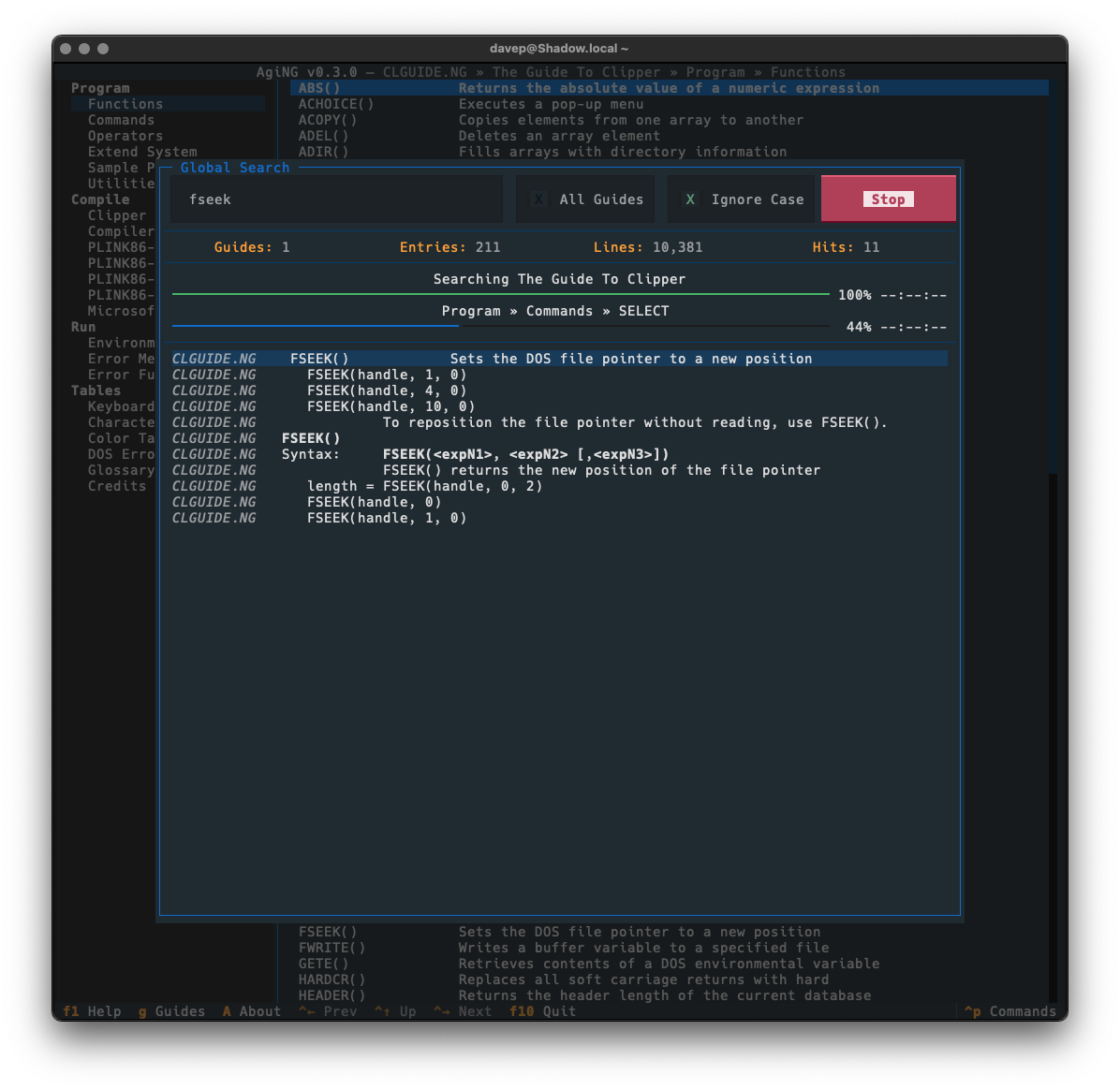 Guide-wide search running