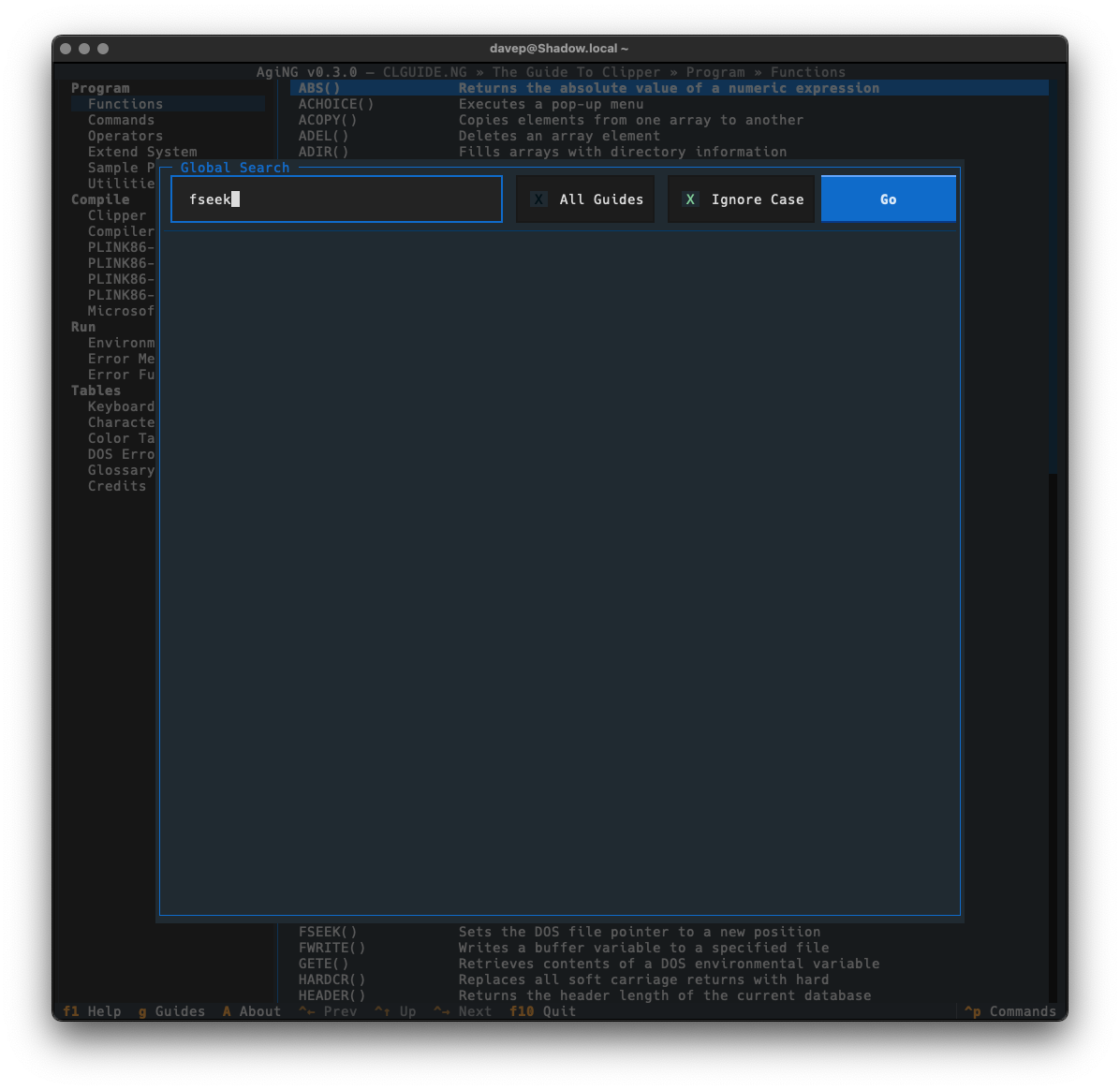 Setting up a guide search